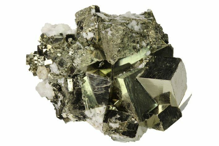 Cubic Pyrite Crystal Cluster with Calcite - Peru #167713